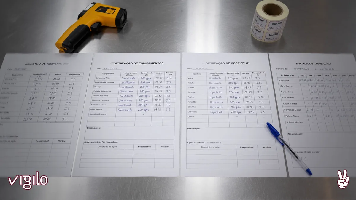Fiscal de vigilância sanitária em inspeção de cozinha industrial — segurança alimentar ANVISA 2026