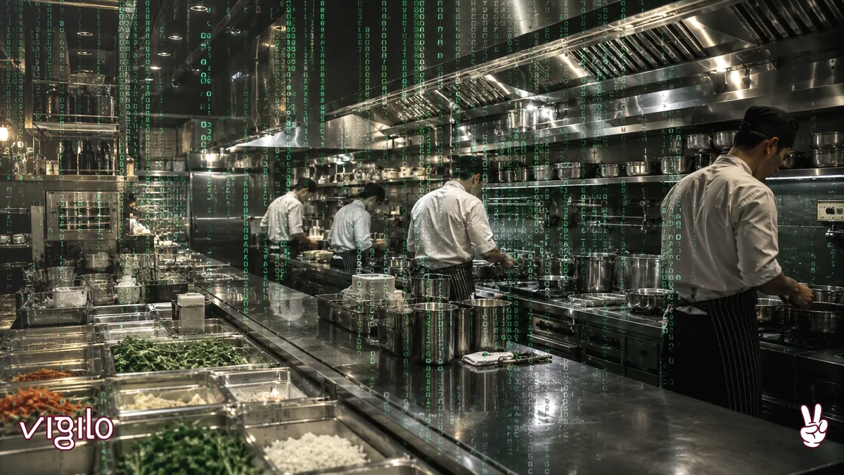 Gestor de restaurante analisando dados de estoque em tablet — gestão de restaurante com dados 2026
